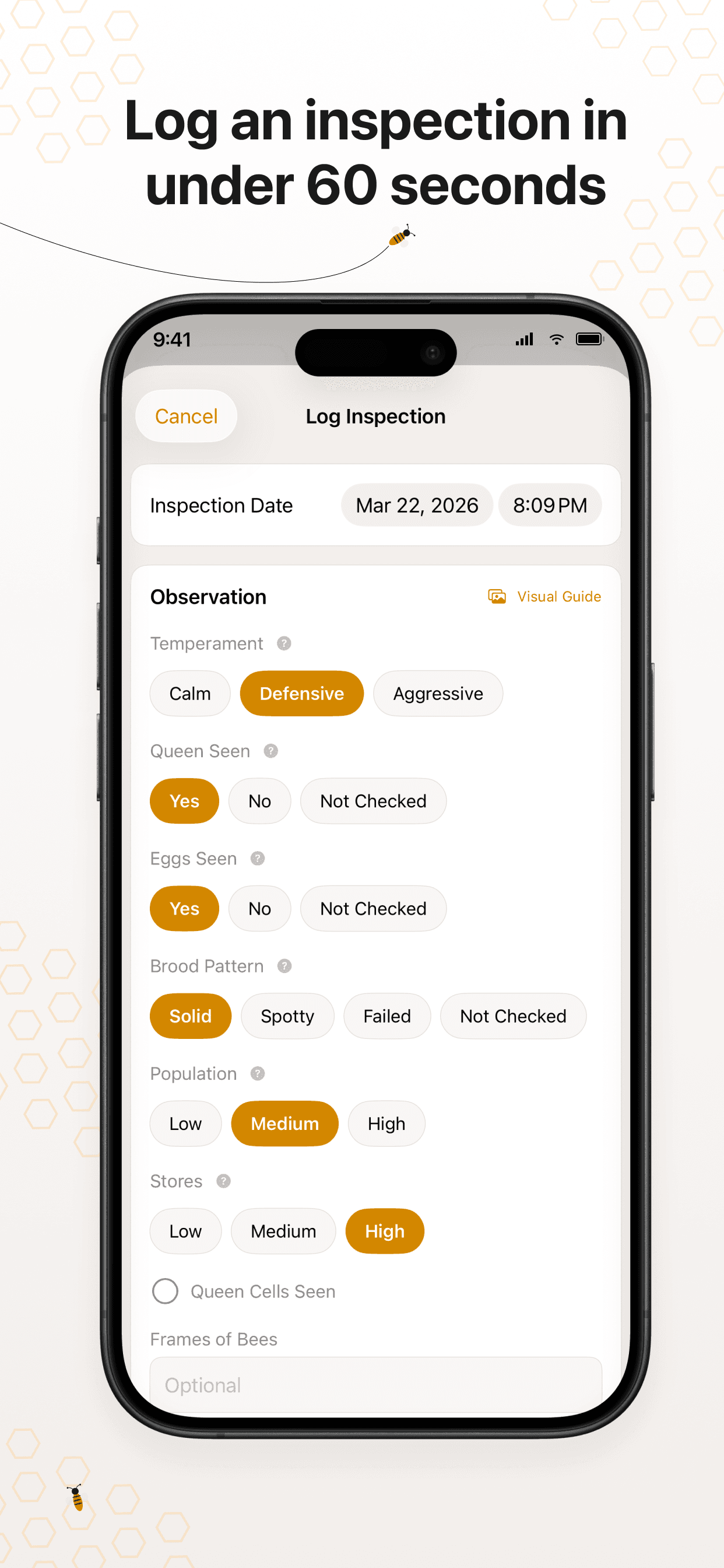 Log an inspection in under 60 seconds — guided inspection form